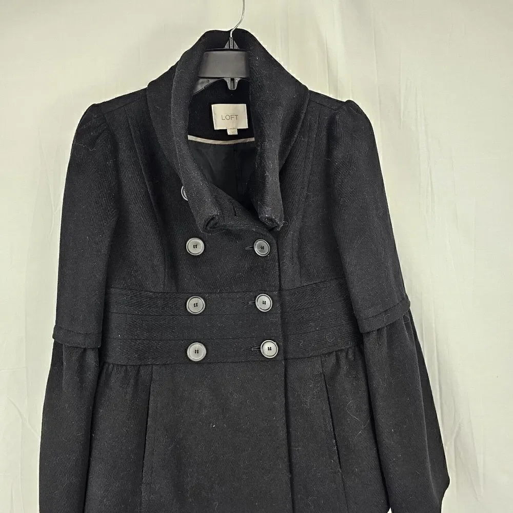 Loft Double Breasted Wool Coat Black Women's Size 4